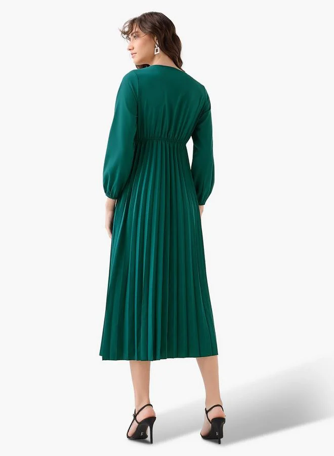 Splash FAV  Pleated Midi Dress with Lace Detail for Women | Best Price UAE